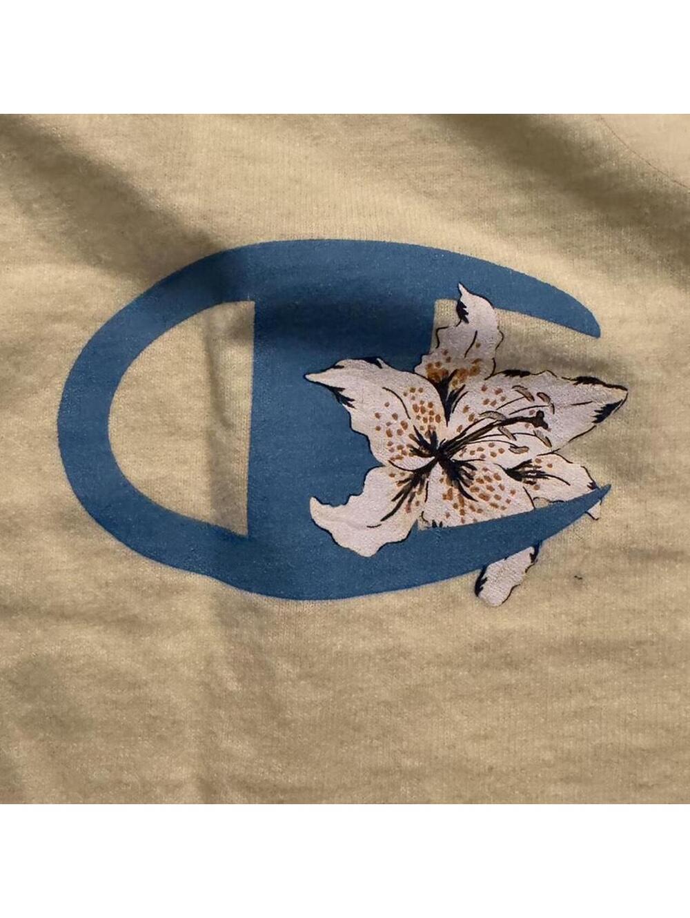 Men’s Pale Yellow Champion Floral Logo Graphic T-Shirt - Picture 4 of 5